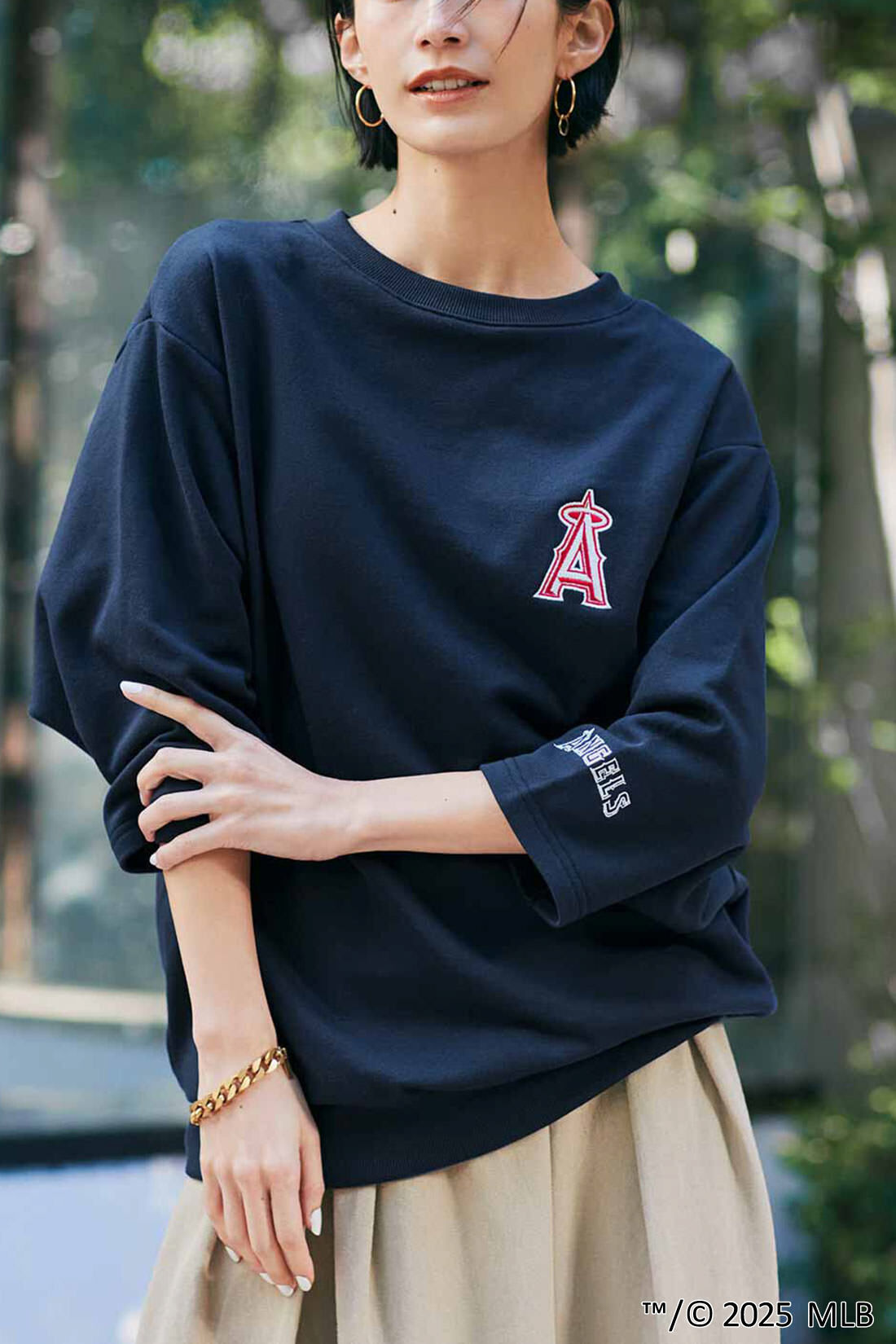 IEDIT|IEDIT[イディット]　オリジナルMLBデザイン モモンガシルエットの八分袖スウェットトップス〈ロサンゼルス・エンゼルス〉
