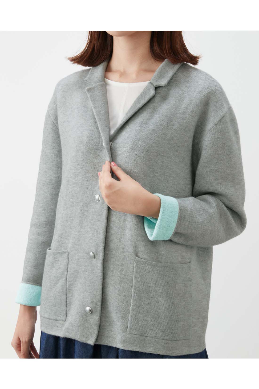 IEDIT|裏側コットン ダブルフェイスニット素材のシャレ感ジャケット〈グレー〉