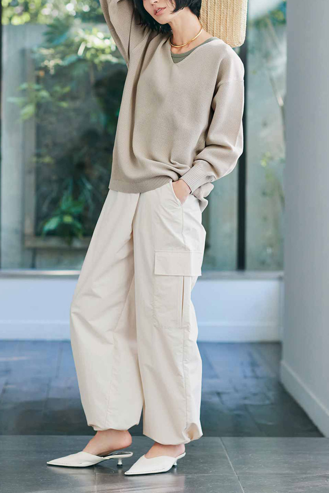IEDIT|IEDIT[イディット]　撥水（はっすい）＆UVカットがうれしい アシメタックカーゴワイドパンツ