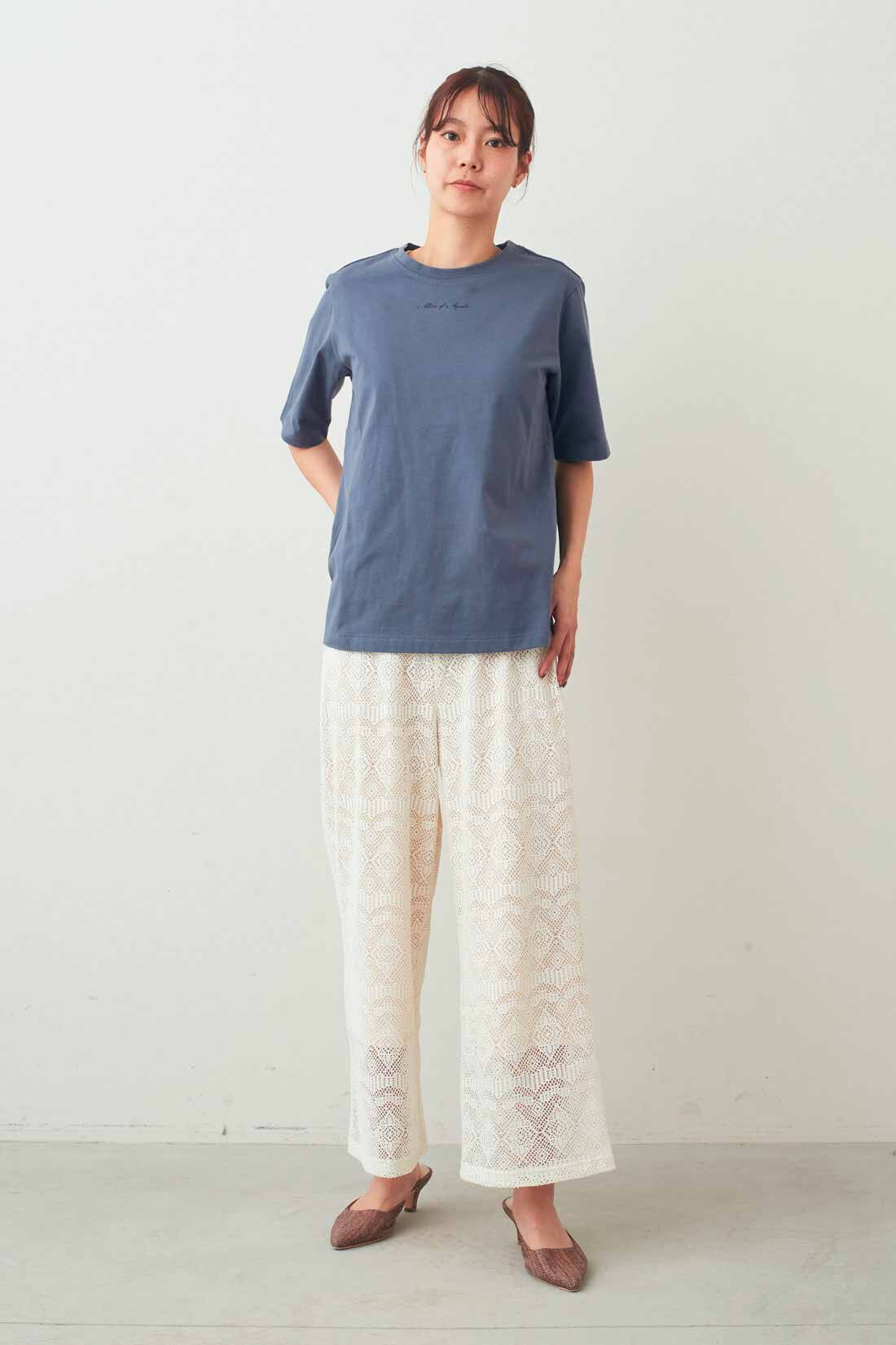 IEDIT［イディット］|接触冷感 上品 ロゴTシャツ の会とカットソーレース らくちん 涼やか レースパンツ 〈ホワイト〉のコーディネート