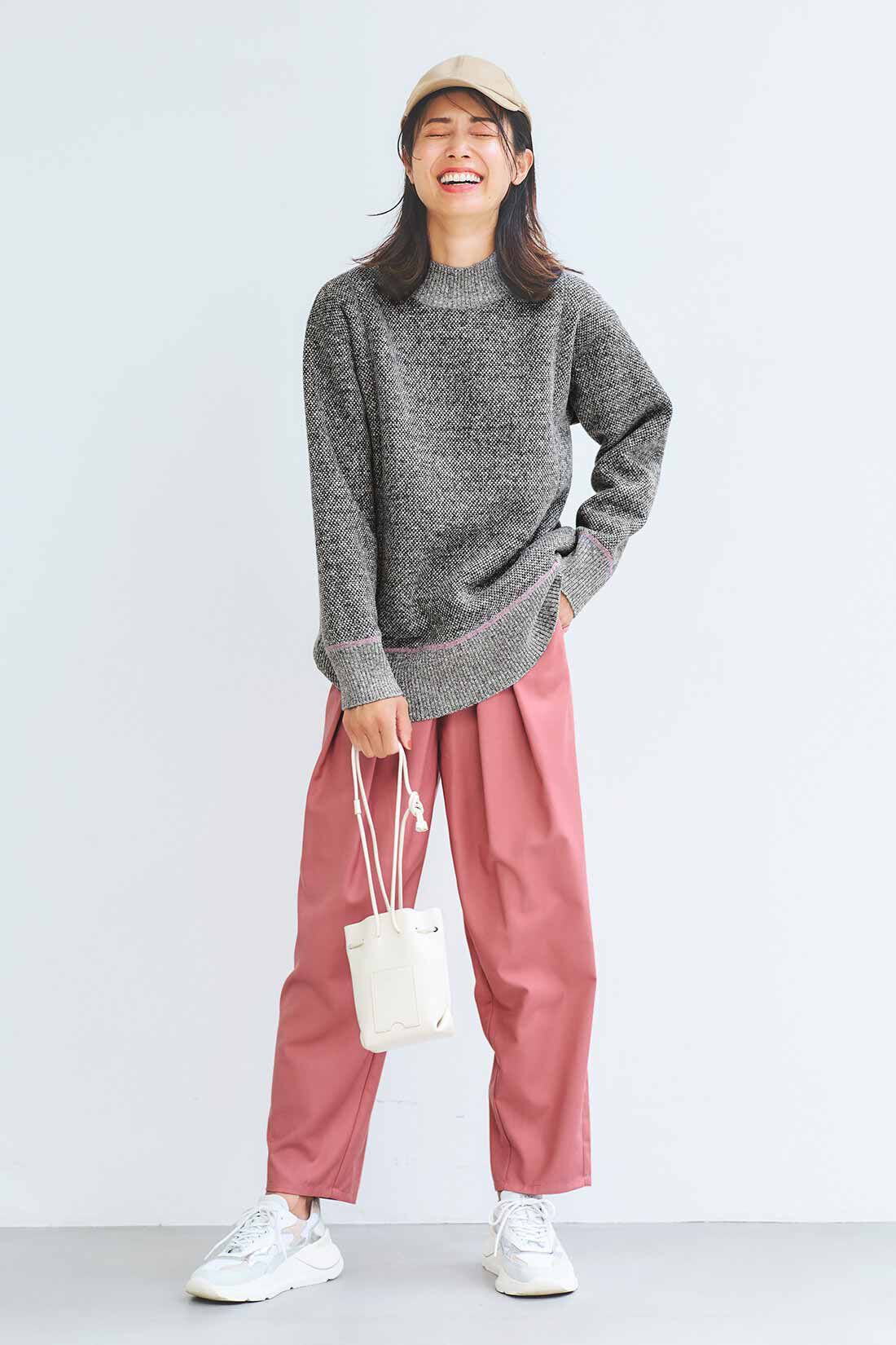 IEDIT|裏ボア ボンディング ステッチ ニット プルオーバー〈グレー〉のコーディネート