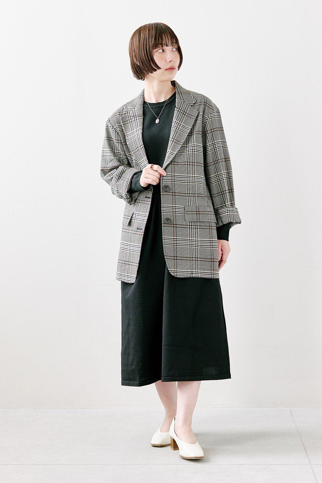 IEDIT［イディット］|IEDIT[イディット]　福田麻琴さんコラボ クラス感漂うニットワンピース〈ブラック〉|モデル身長：150cm　着用サイズ：SP