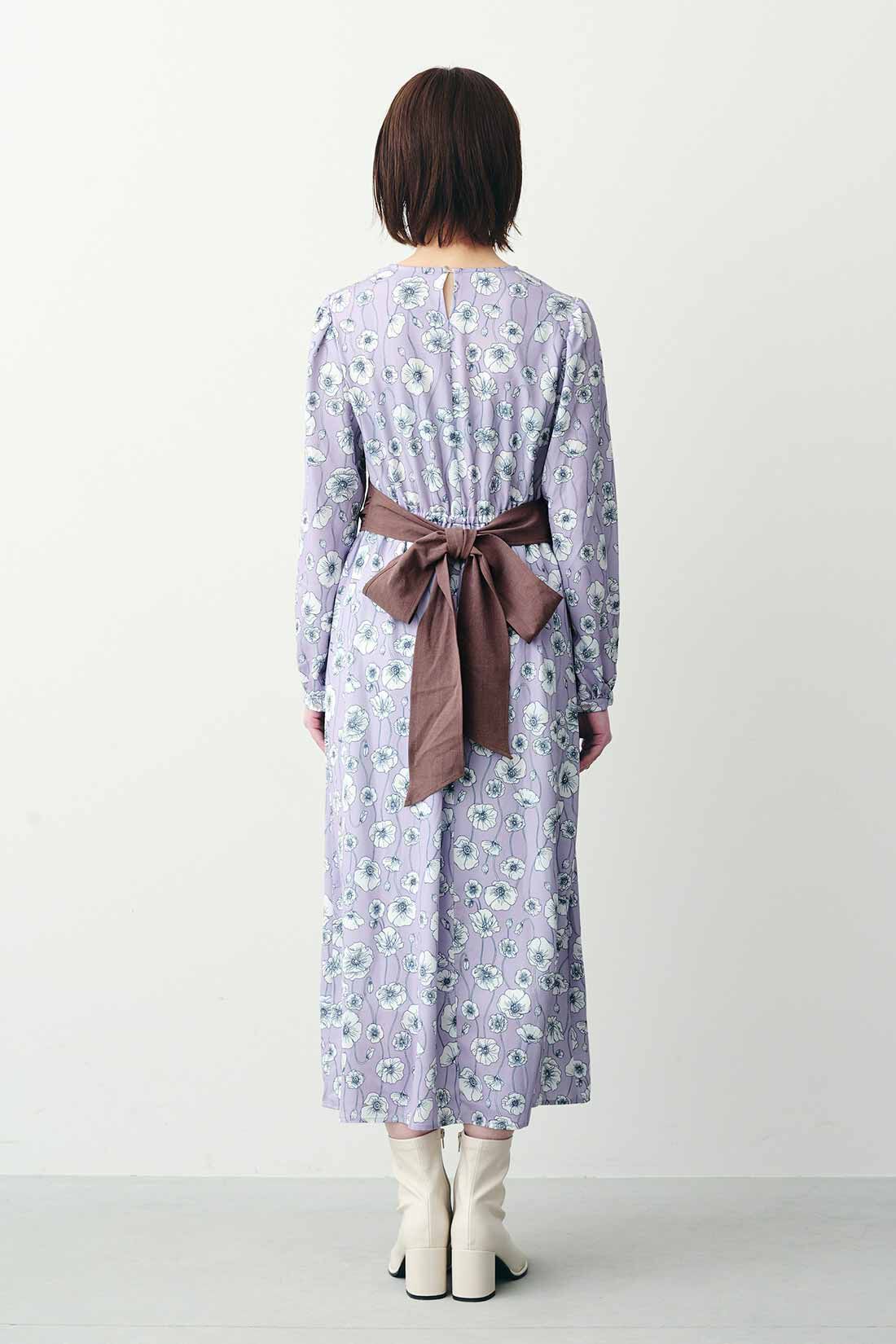 IEDIT|IEDIT[イディット]　ポピー柄のビスチェドッキングワンピース〈パープル〉