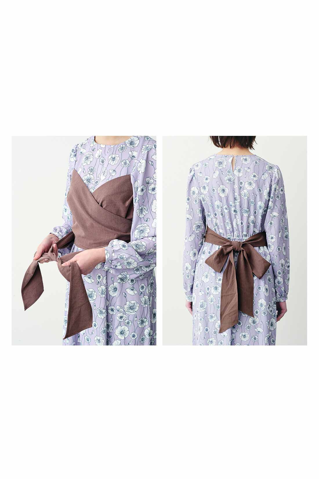 IEDIT|IEDIT[イディット]　ポピー柄のビスチェドッキングワンピース〈パープル〉