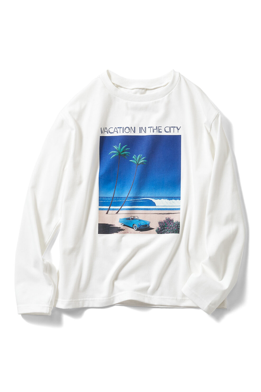 IEDIT|IEDIT[イディット]　永井博さんコラボ VACATION IN THE CITY 長袖Tシャツ〈ホワイト〉