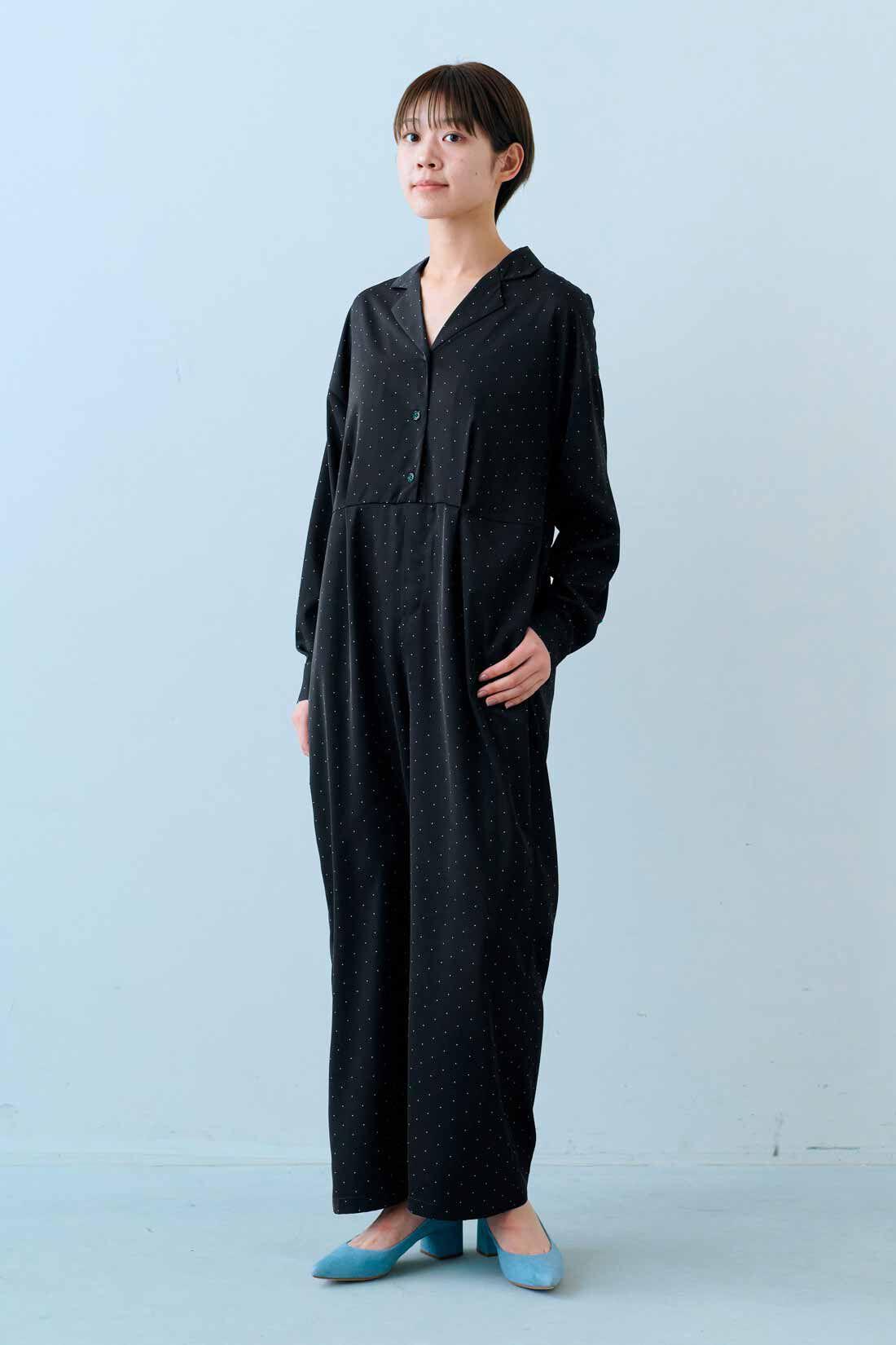 IEDIT|IEDIT[イディット]　福田麻琴さんコラボ ドットオールインワン〈ブラック〉|モデル身長：163cm　着用サイズ：M