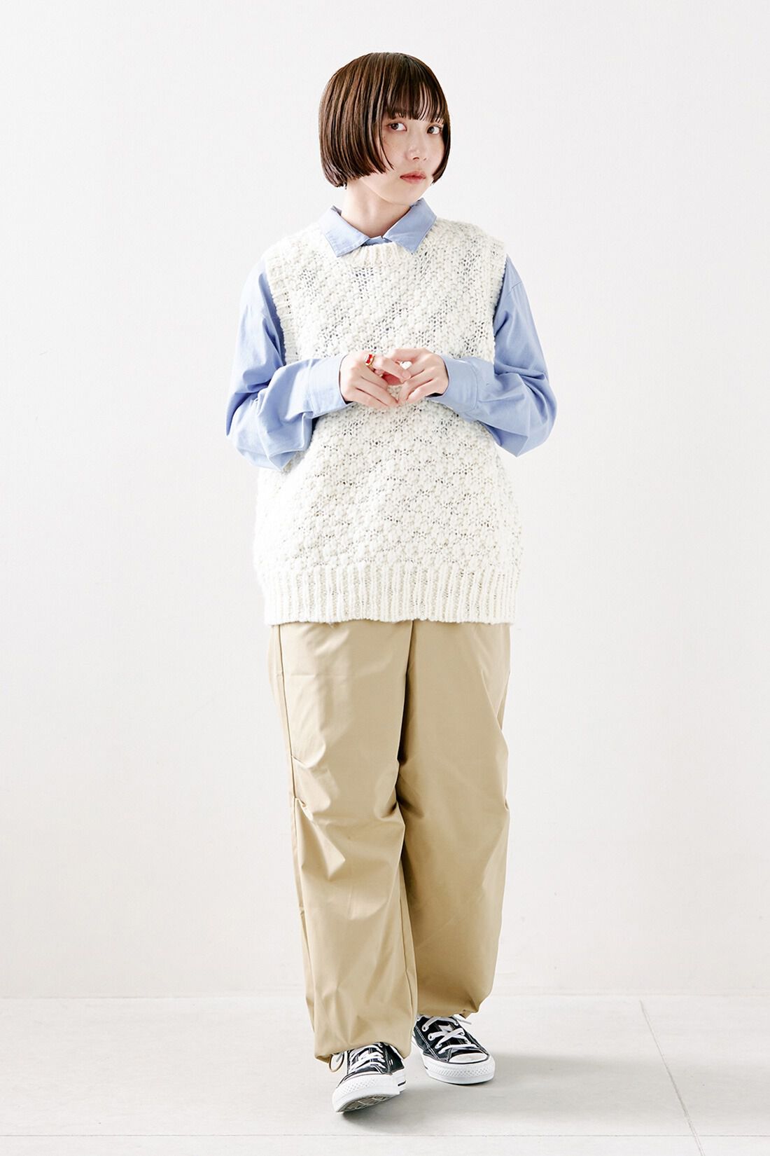 IEDIT|IEDIT[イディット]　小森美穂子さんコラボ 大人パラシュートパンツ〈ベージュ〉|モデル身長：150cm　着用サイズ：MP