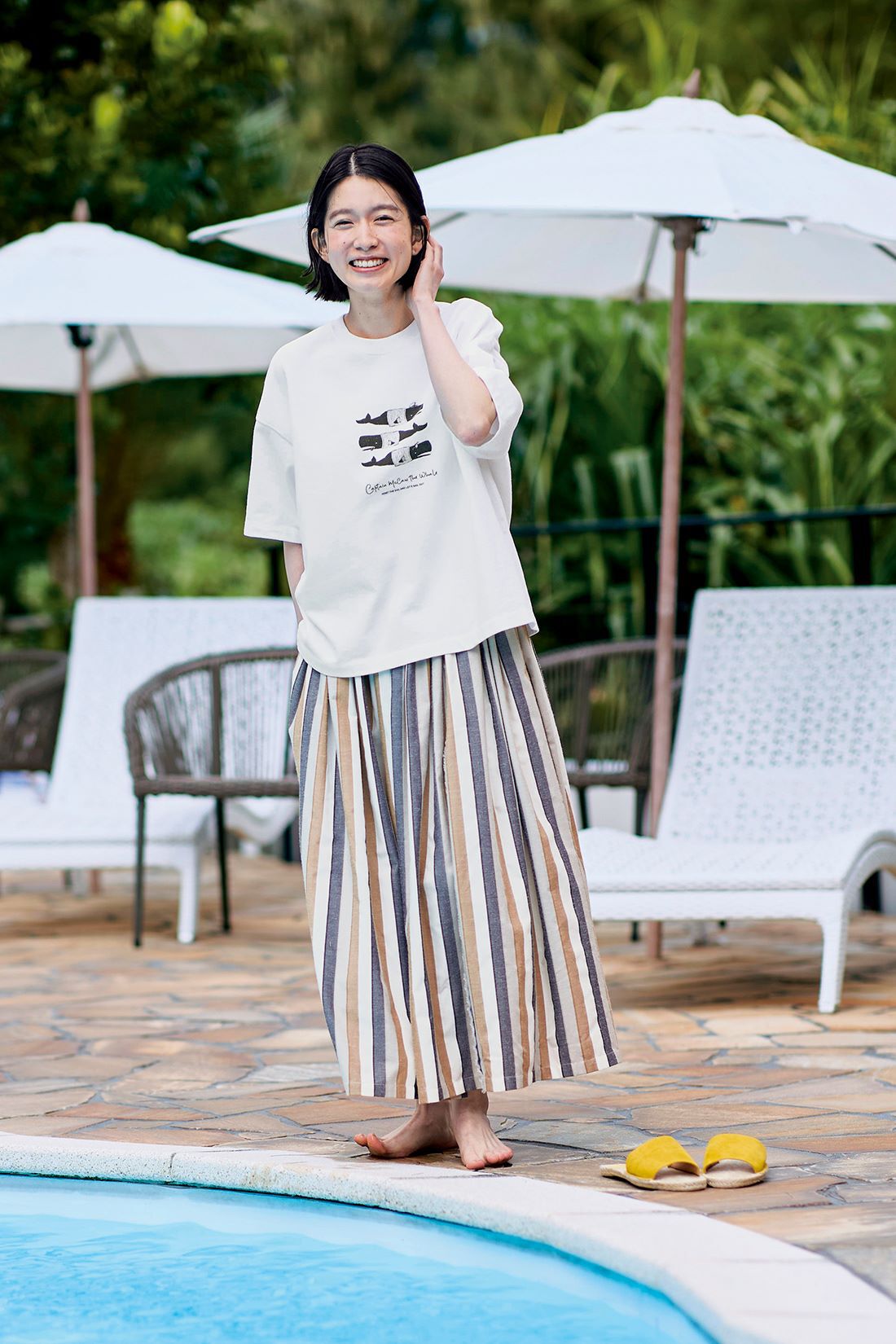 Sunny clouds|サニークラウズ　耳ありストライプスカート〈レディース〉|身長162cm/トップスMサイズ/ボトムスMサイズ