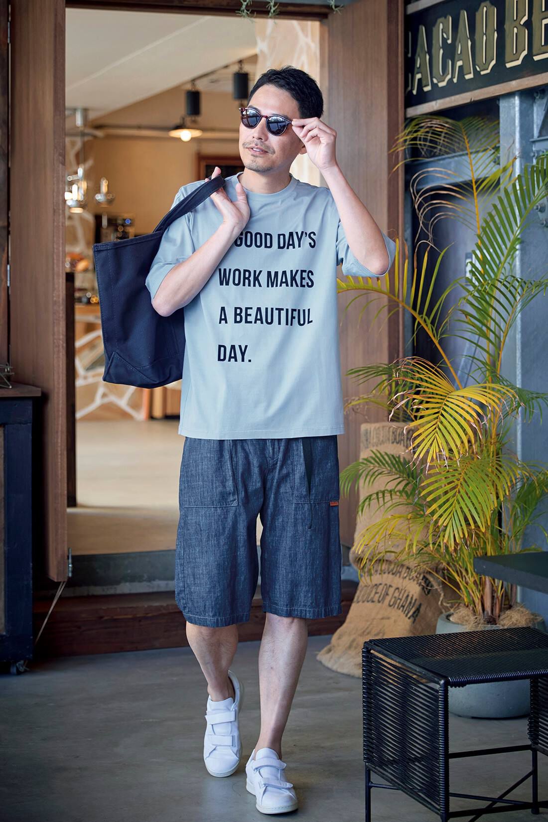 Sunny clouds|サニークラウズ　ビューティフルデイTシャツの会〈メンズ〉|身長184cm/トップスLサイズ/ボトムスLサイズ