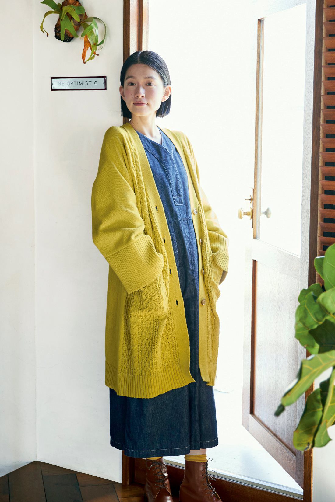 Sunny clouds|サニークラウズ Vネックデニムワンピース〈レディース〉|身長162cm/トップスMサイズ/ワンピースMサイズ