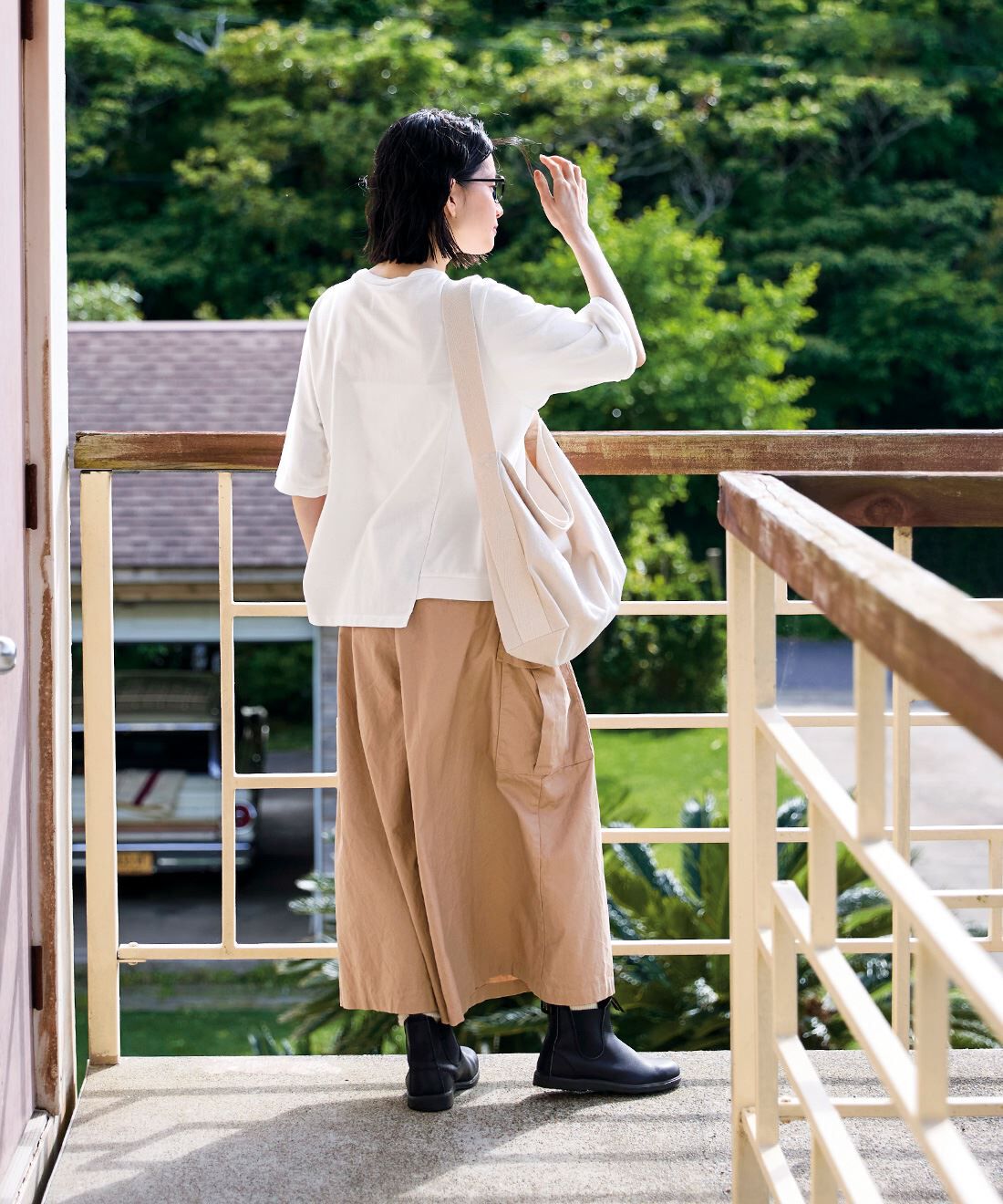 Sunny clouds|サニークラウズアウトドアキュロ〈レディース〉ベーとサニークラウズお弁当箱みたいなトートバッグのコーディネート