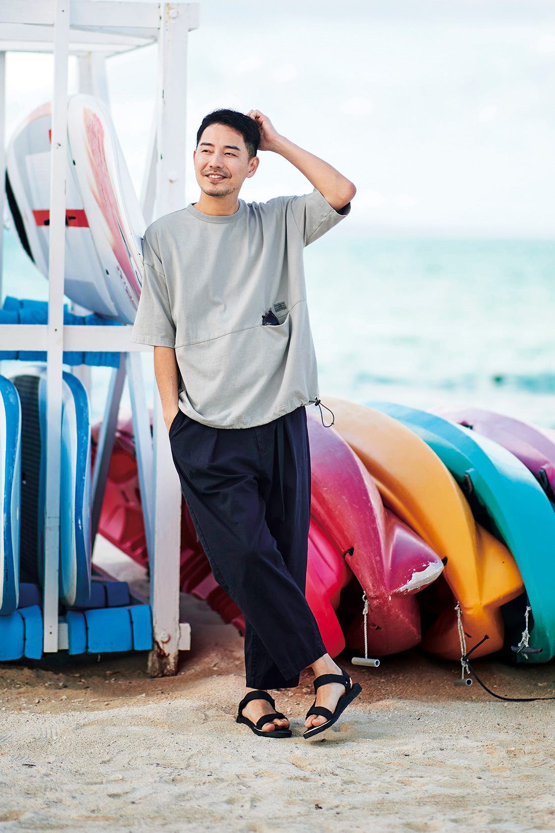 Sunny clouds|サニークラウズ すそが絞れるTシャツ〈メンズ〉グレー