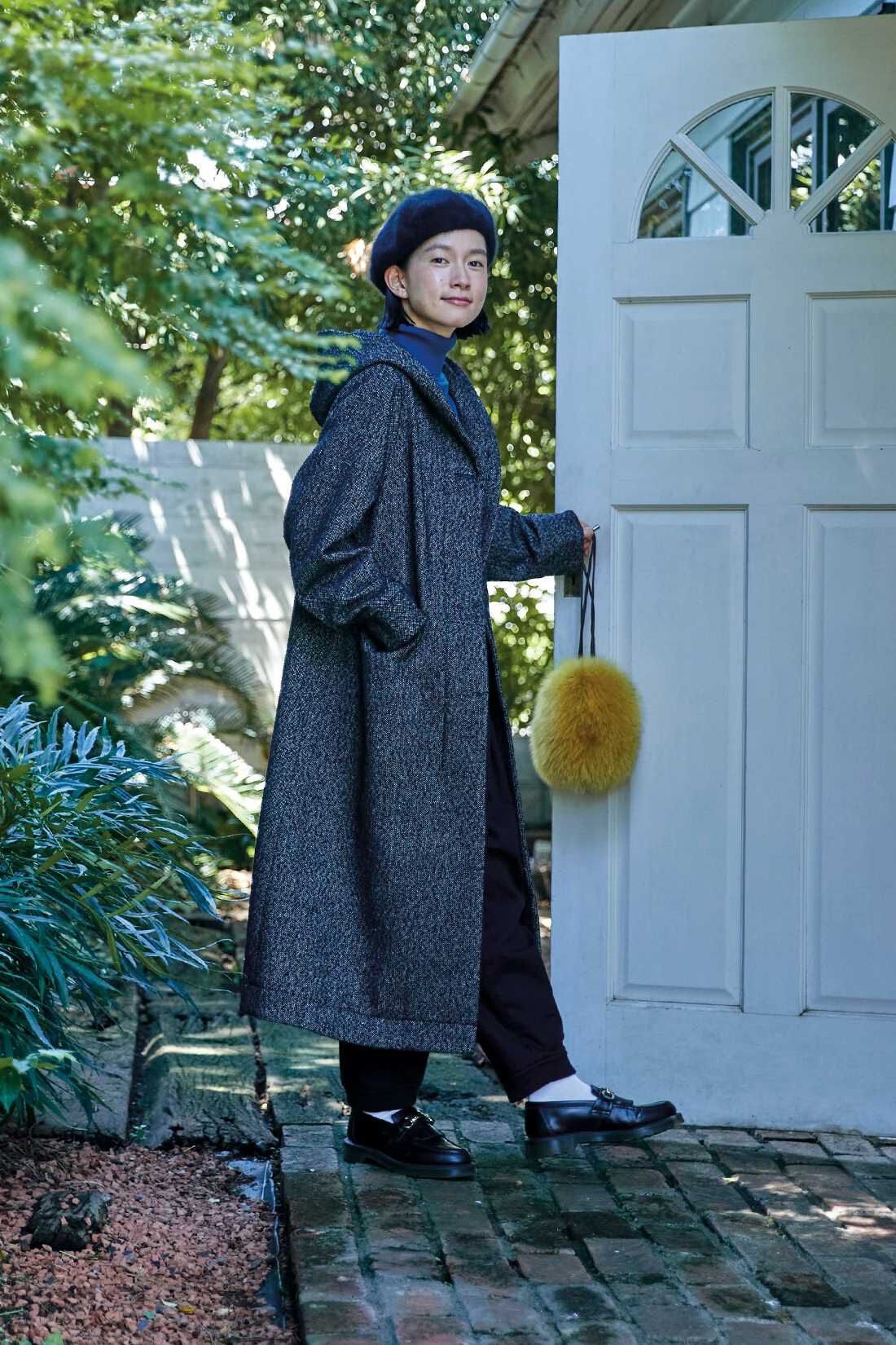 Sunny clouds|サニークラウズ ざっくりツイードのフードコート＜レディース＞黒