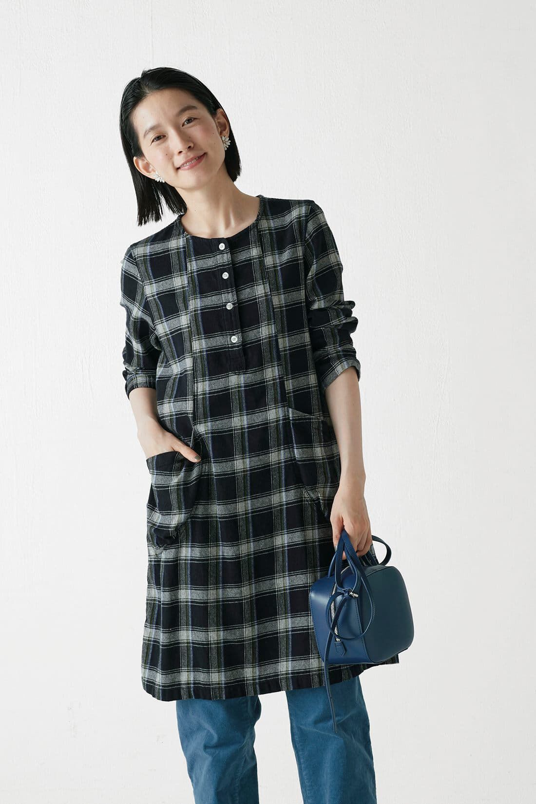 Sunny clouds|サニークラウズ 割烹着チェックワンピース〈レディース〉モノクロ