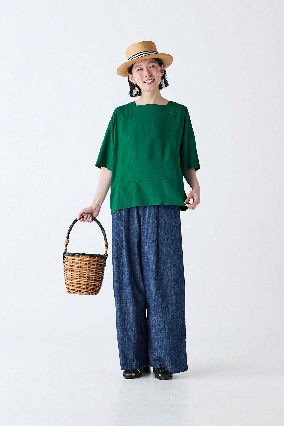Sunny clouds|サニークラウズ　ゆるりとデニムパンツ〈レディース〉|身長162cm/トップスMサイズ/ボトムスMサイズ