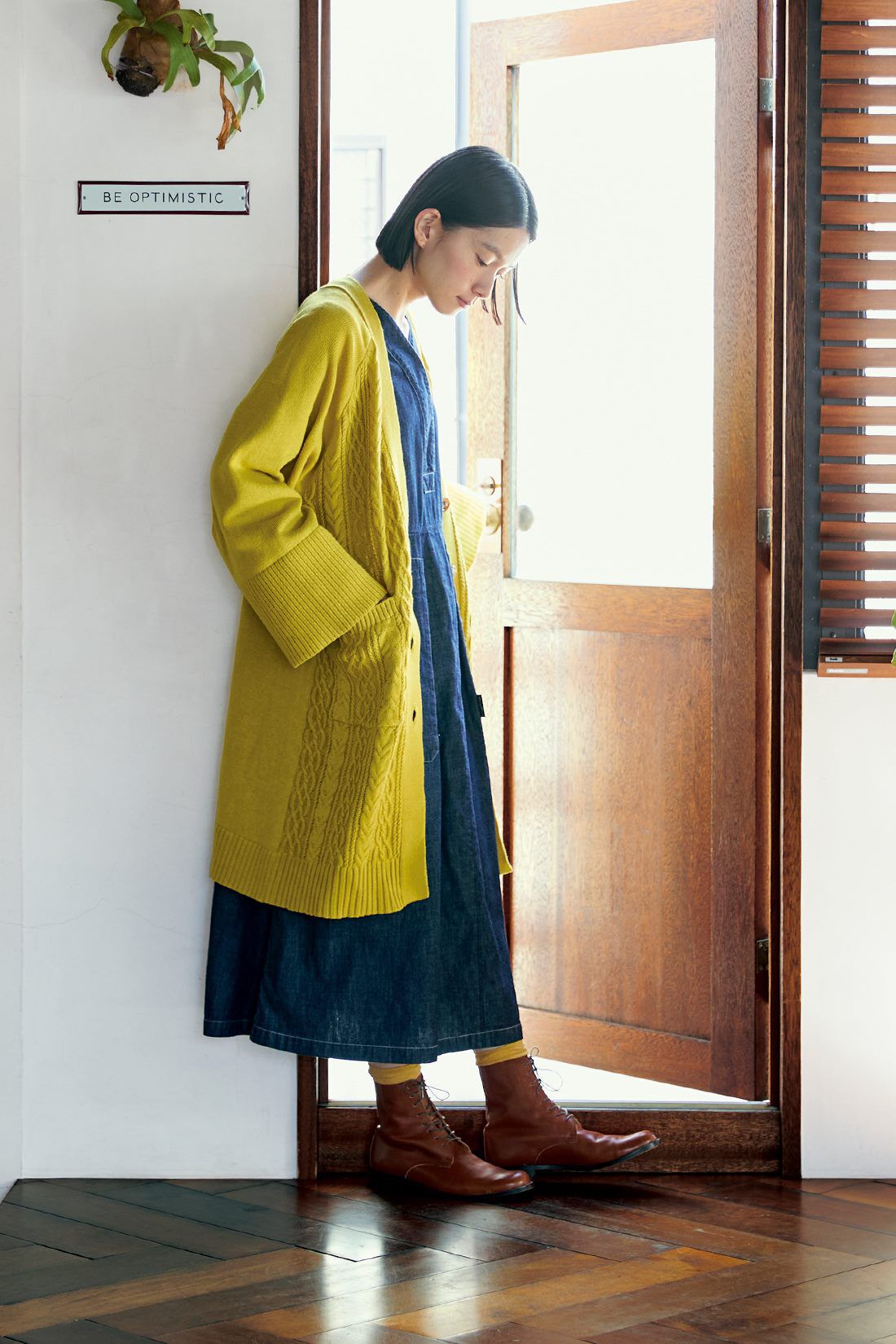 Sunny clouds|サニークラウズ Vネックデニムワンピース〈レディース〉|身長162cm/トップスMサイズ/ワンピースMサイズ