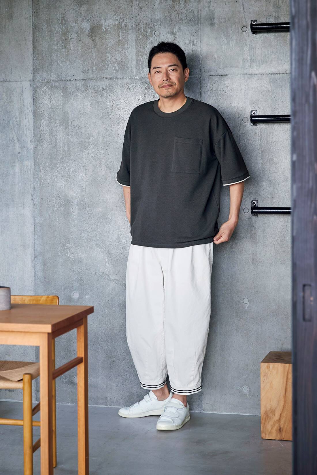 Sunny clouds|サニークラウズ　鹿の子のTシャツ〈メンズ〉|身長184cm/トップスLサイズ/ボトムスLサイズ