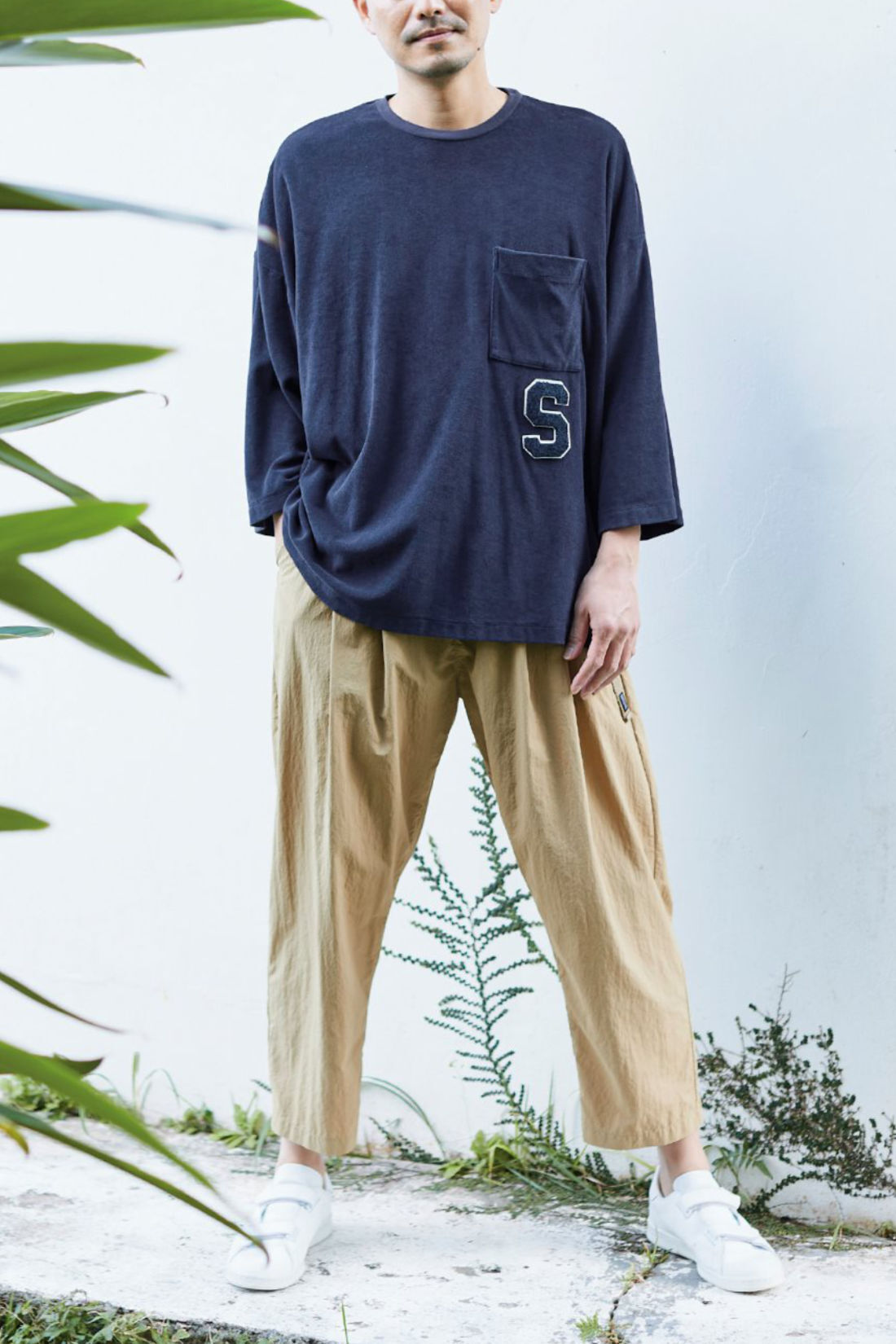 Sunny clouds|サニークラウズ パイルのワッペンＴシャツ〈メンズ〉紺