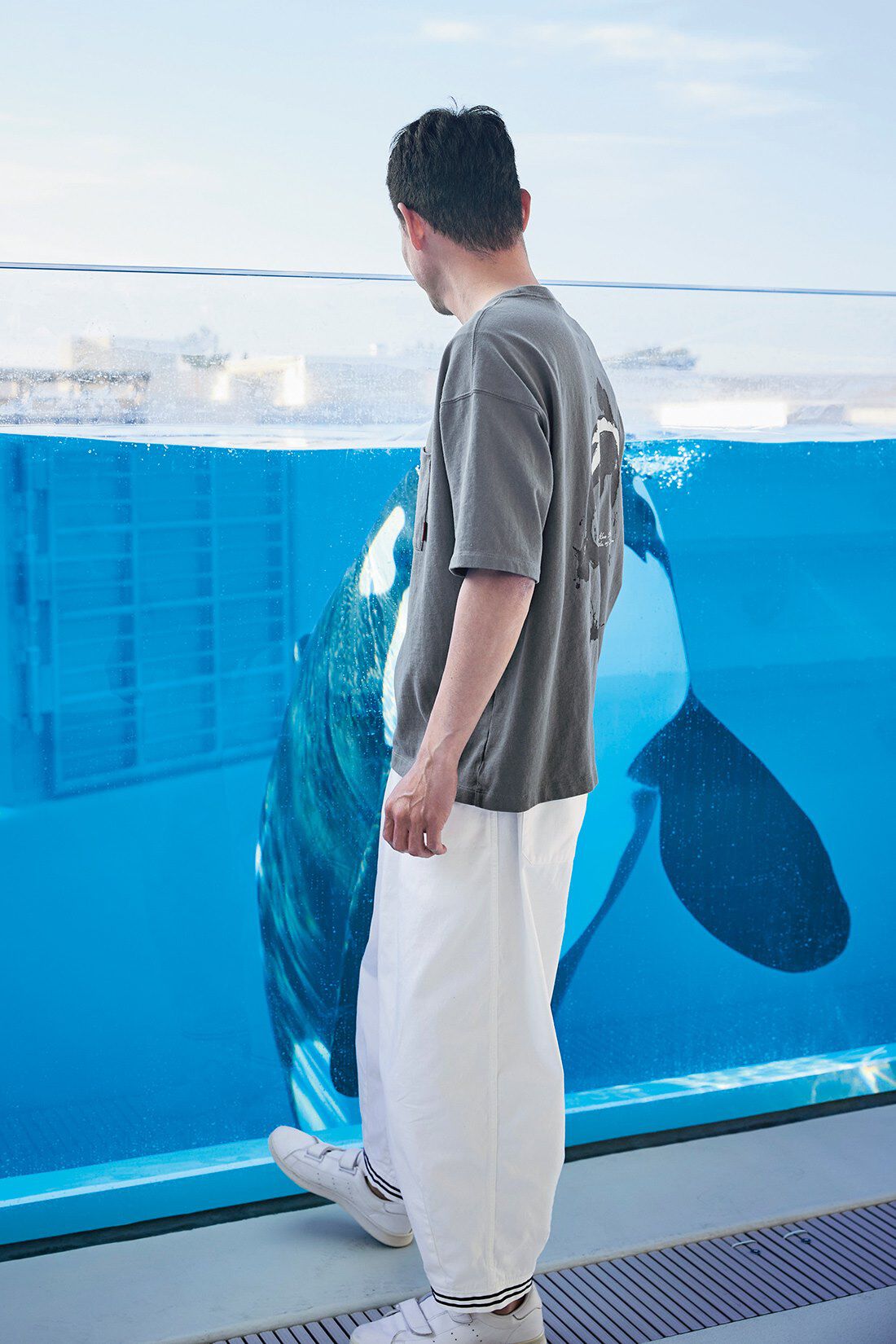Sunny clouds|サニークラウズ　feat. 神戸須磨シーワールド　オルカジャンプTシャツ〈メンズ〉|身長184cm/トップスLサイズ/ボトムスLサイズ