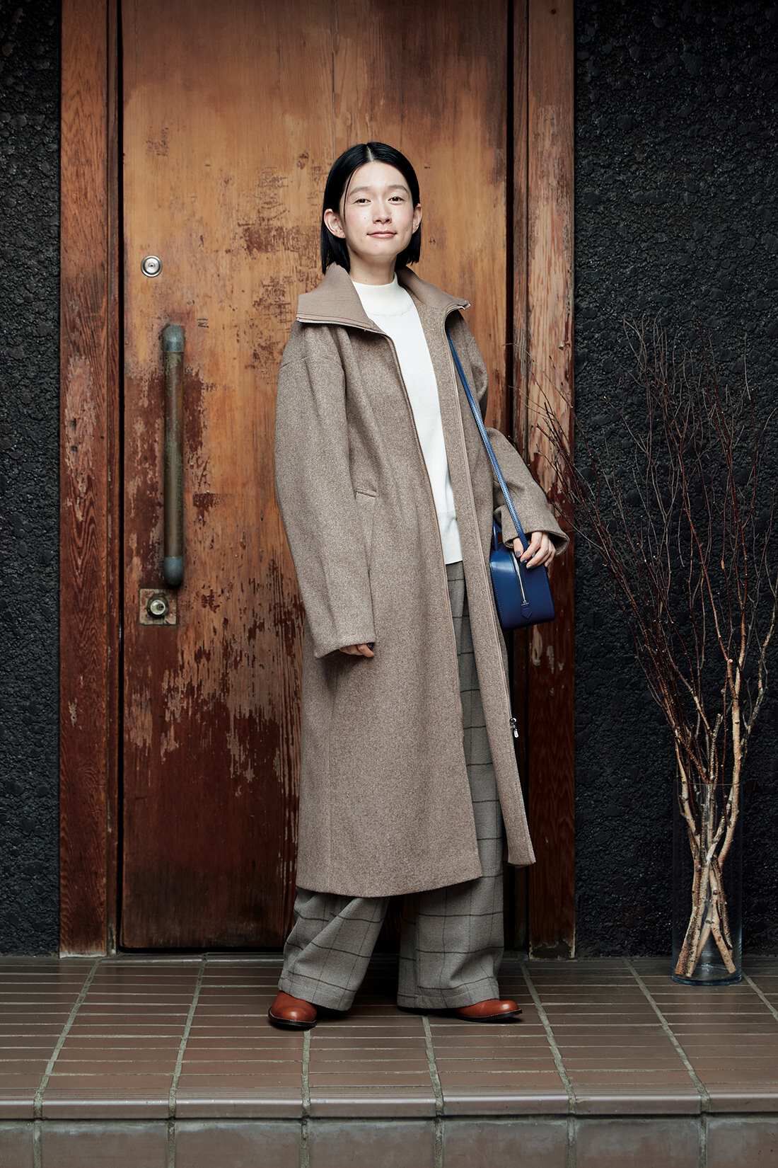 Sunny clouds|サニークラウズ ブランケットで作ったチェックパンツ〈レディース〉|モデル身長162cm/着用サイズM