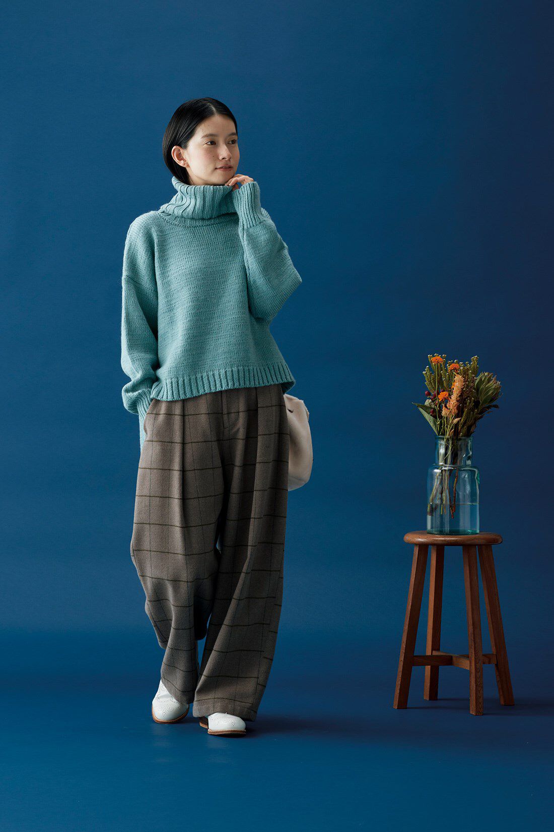 Sunny clouds|サニークラウズ ブランケットで作ったチェックパンツ〈レディース〉|モデル身長162cm/着用サイズM