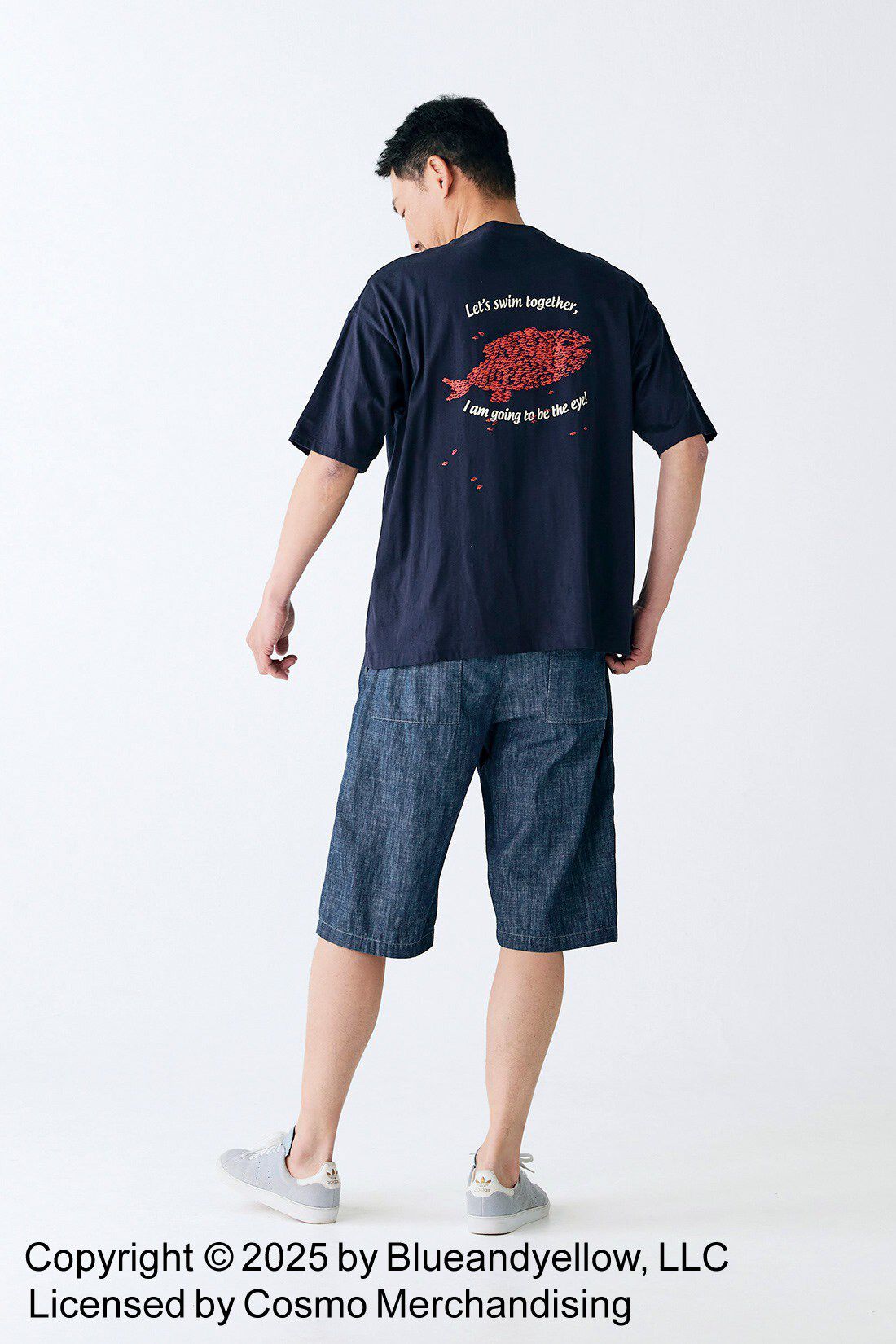 Sunny clouds|サニークラウズ　feat. Swimmy 　スイミーTシャツ〈メンズ〉紺|身長184cm/トップスLサイズ/ボトムスLサイズ