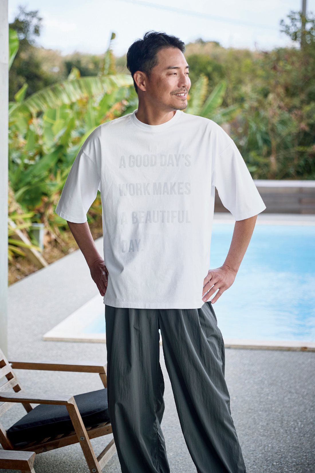 Sunny clouds|【初回お試しキャンペーン】サニークラウズ　ビューティフルデイTシャツの会〈メンズ〉|身長184cm/トップスLサイズ/ボトムスLサイズ