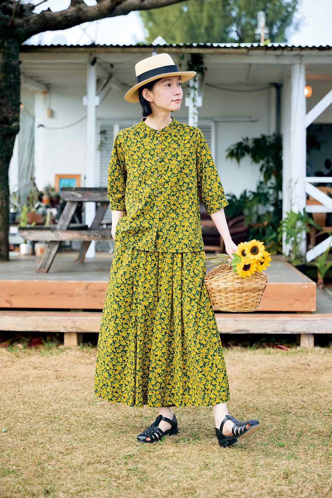 Sunny clouds|サニークラウズ　ひまわり畑キュロパン〈レディース〉|身長162cm/トップスMサイズ/ボトムスMサイズ