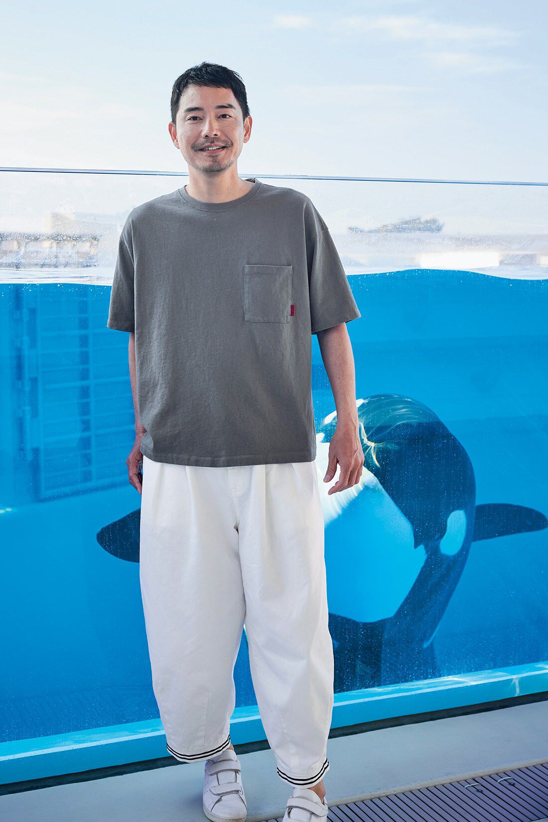 Sunny clouds|サニークラウズ　feat. 神戸須磨シーワールド　オルカジャンプTシャツ〈メンズ〉|身長184cm/トップスLサイズ/ボトムスLサイズ