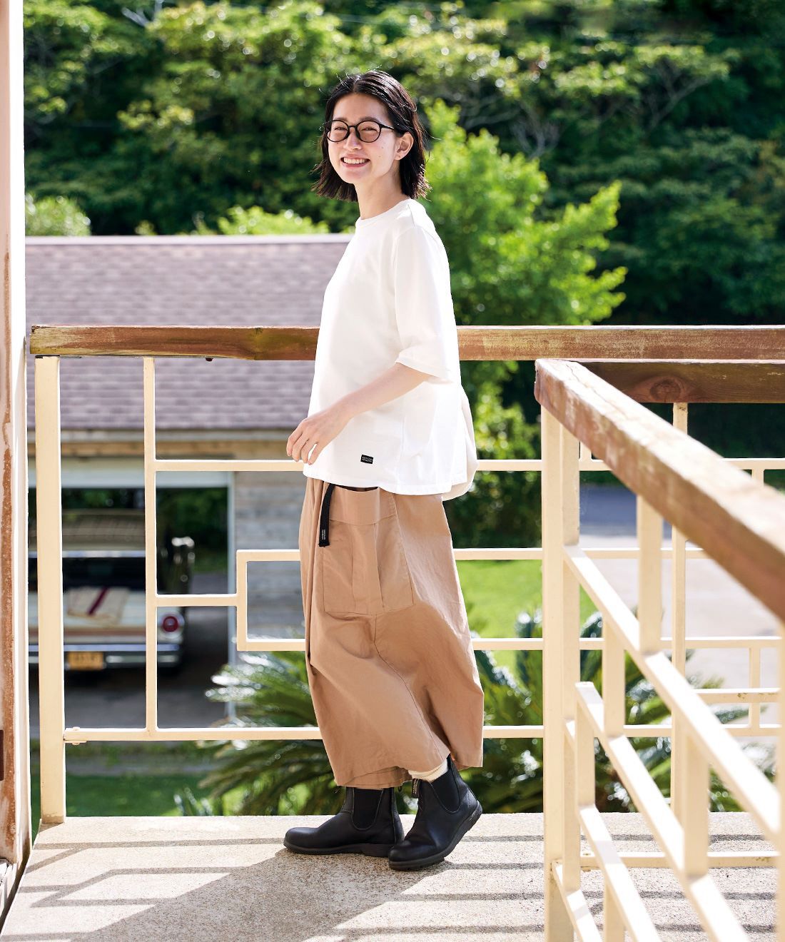 Sunny clouds|サニークラウズアウトドアキュロ〈レディース〉ベーとサニークラウズお弁当箱みたいなトートバッグのコーディネート