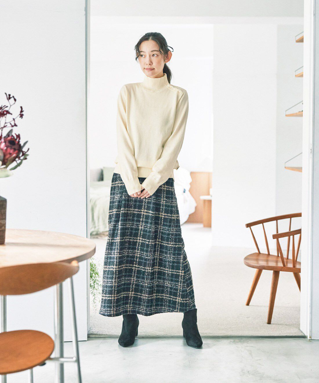 and myera［アンドマイラ］|ヴィンテージ チェック スカート ネイビーのコーディネート