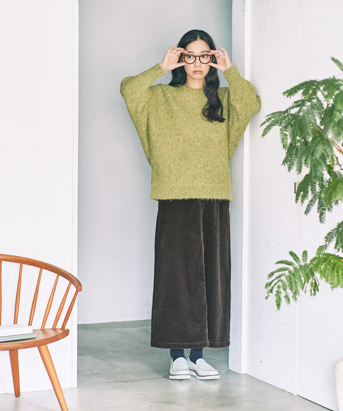 and myera［アンドマイラ］|and myera ドルマンスリーブセーター〈黄緑色〉