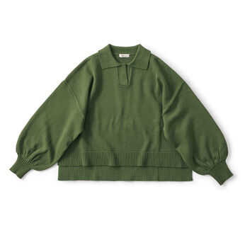 スキッパーデザイン ワイドシルエット セーター グリーン