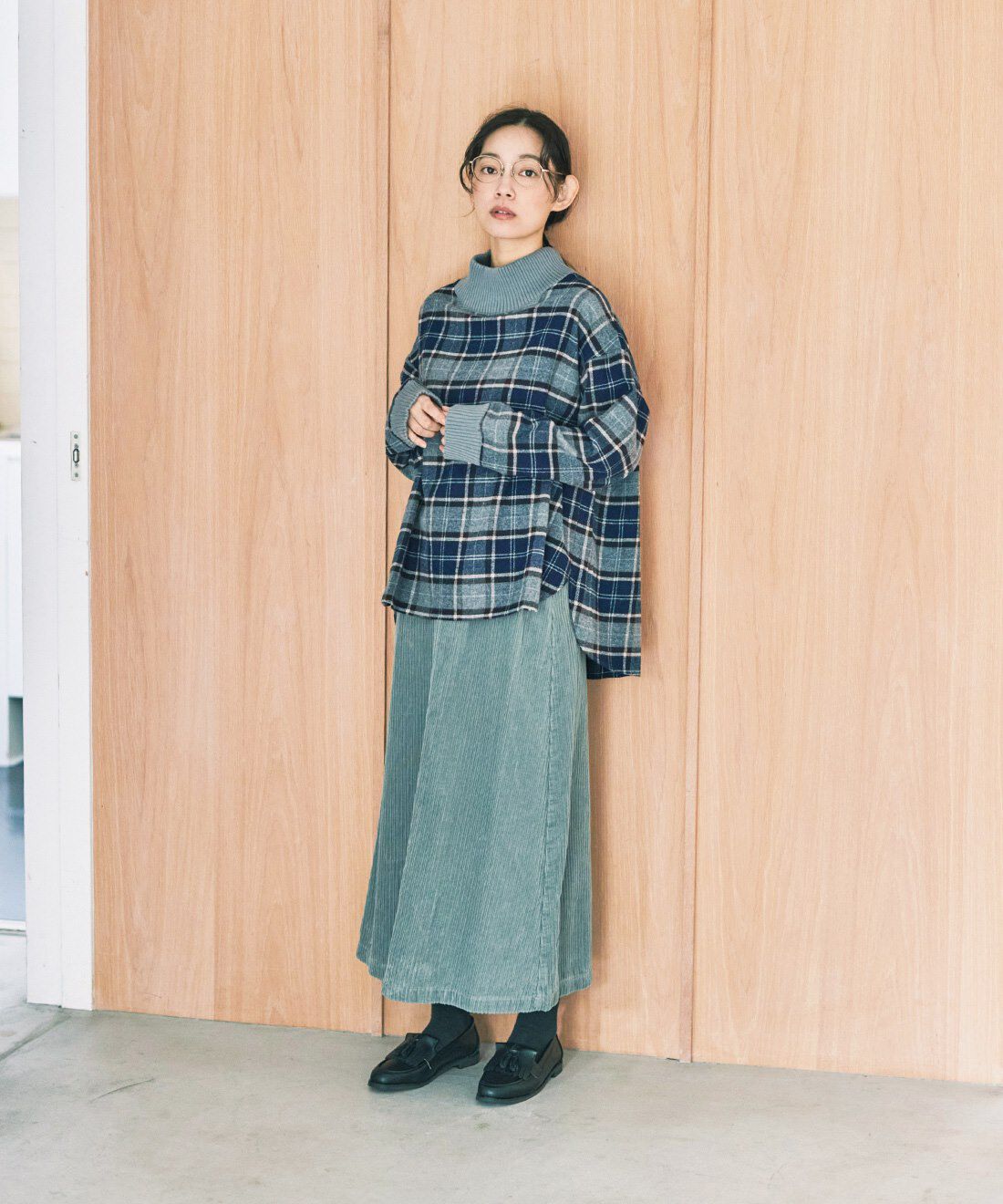 and myera［アンドマイラ］|マルチコール天 台形 スカート グリーンのコーディネート