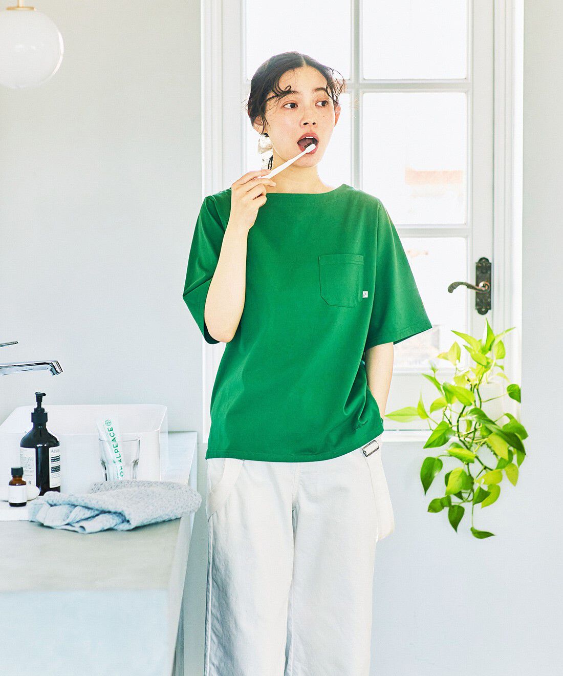 and myera［アンドマイラ］|綿100% シルケット加工 Tシャツ ピンクのコーディネート