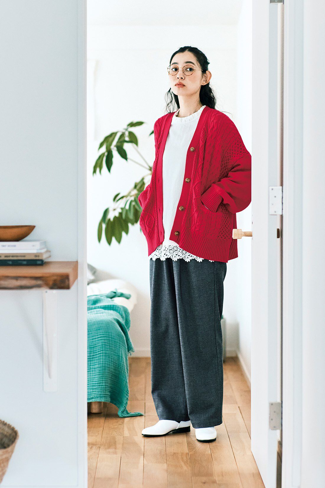 and myera|and myera ワイドなスラックス〈グレー〉