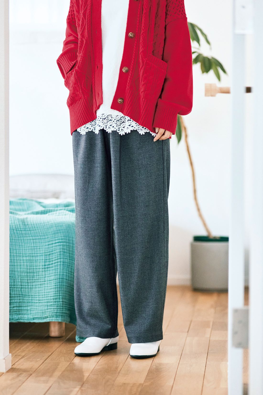 and myera|and myera ワイドなスラックス〈グレー〉