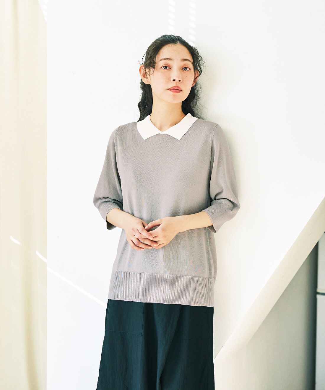 and myera|レーヨンナイロン 巻きスカート風 キュロパン ブラックのコーディネート