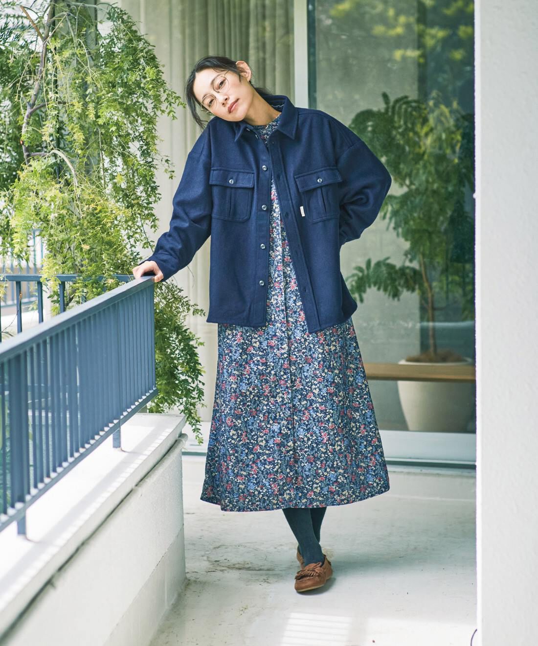 and myera|綿100% コーデュロイ ワンピース ネイビーのコーディネート