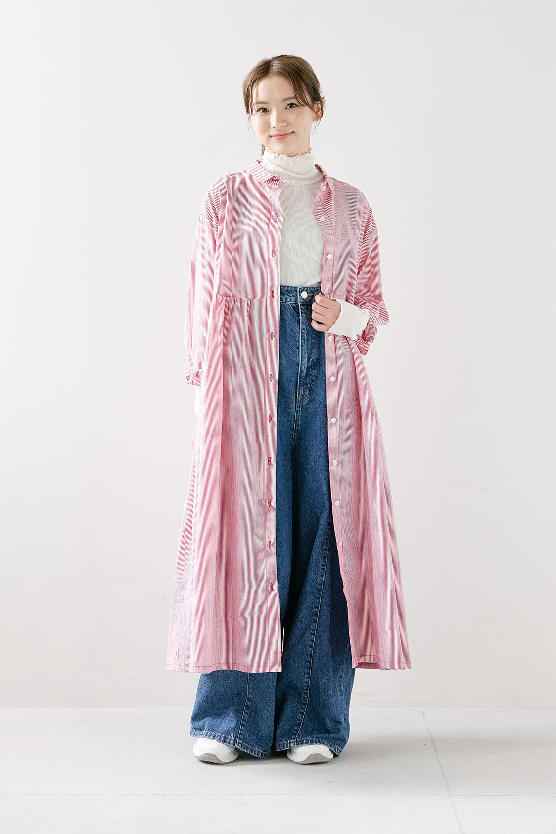 シロップ．|シロップ. コットン100％吸湿発熱機能のリブハイネックトップスの会|身長162cm/Mサイズ着用