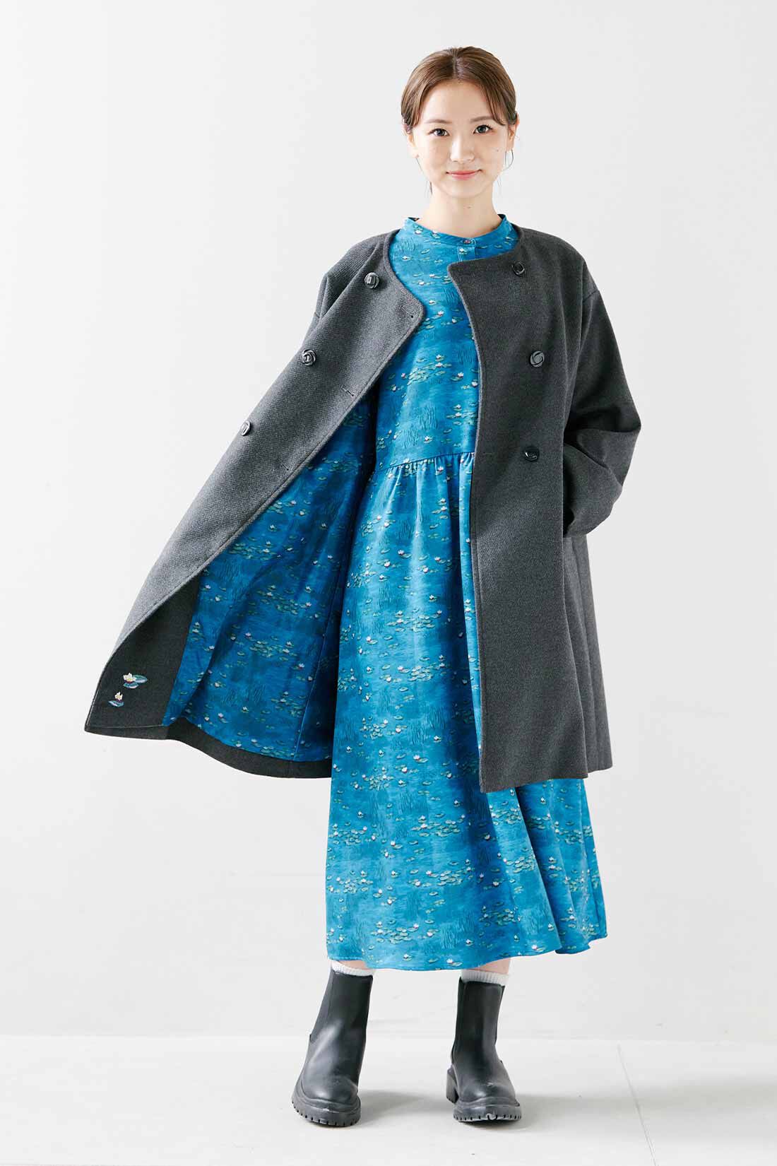シロップ．|シロップ． フランスの印象派画家モネの世界をまとう 切り替えワンピース〈ブルー〉|身長162cm/Mサイズ着用