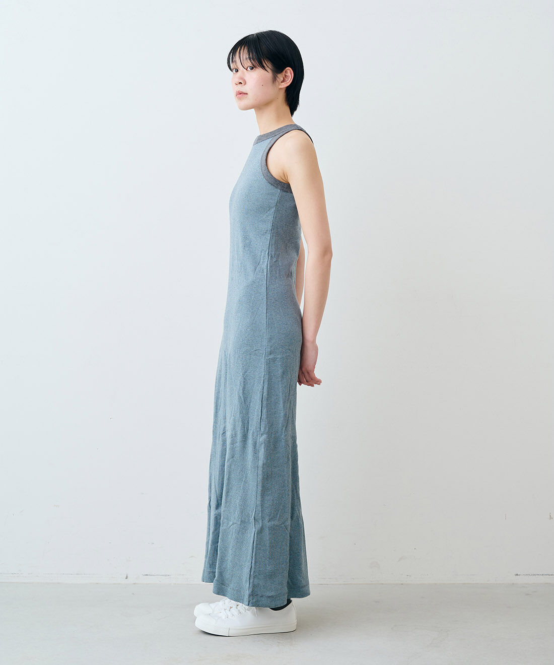 SYRUP. [シロップ．]|【WEB限定】miller リブボーダーカップ付きワンピース〈ブルー×グレー〉【シロップ．バスケット】|モデル身長:163cm