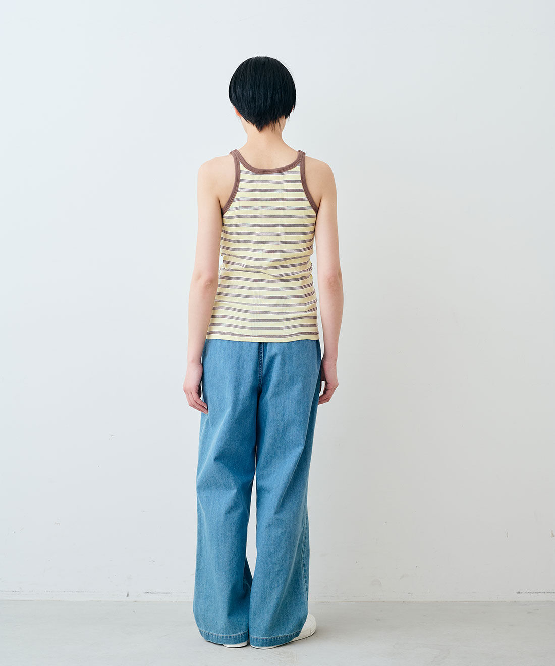 SYRUP. [シロップ．]|【WEB限定】miller リブボーダーカップ付きタンクトップ〈ブルー×グレー〉【シロップ．バスケット】|モデル身長:163cm ※お届けのカラーとは異なります。