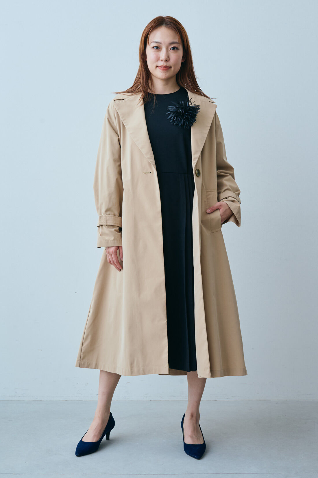 シロップ．|シロップ． 軽やかにはおれるカジュアルトレンチコート〈ベージュ〉|身長165cm/Mサイズ着用