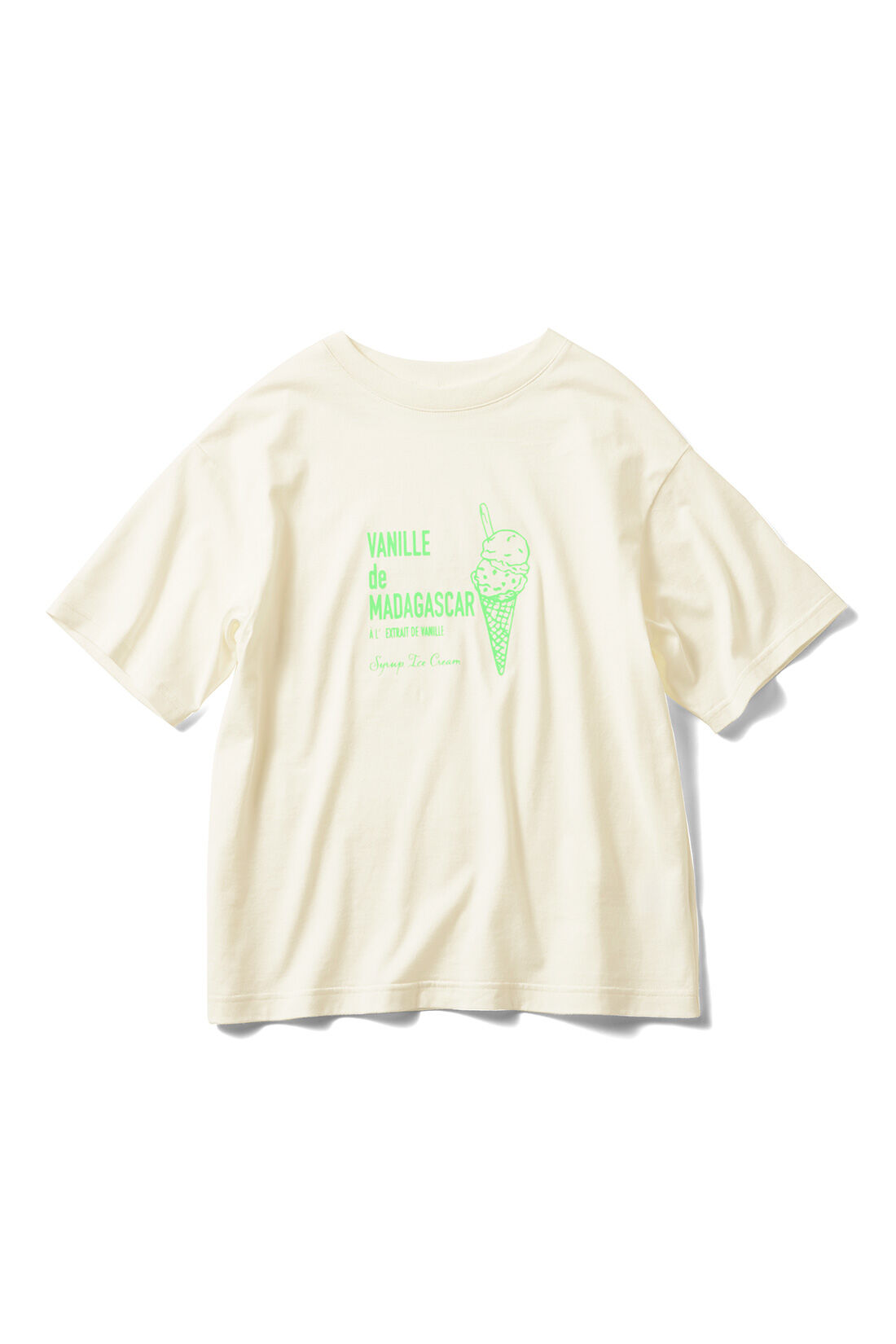 シロップ．|シロップ． ちょっぴりレトロ気分なアイスクリームのフロッキープリントＴシャツの会|ダブル×オフホワイト