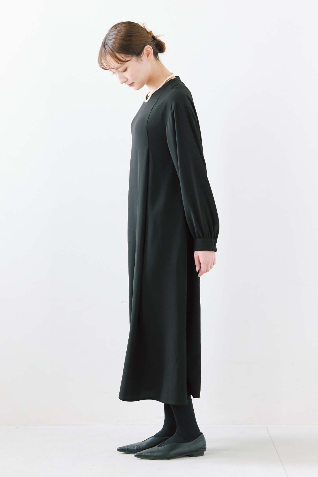 シロップ．|シロップ． 衿をはずして2-WAY仕様 セレモニーワンピース〈ブラック〉|身長162cm/Mサイズ着用