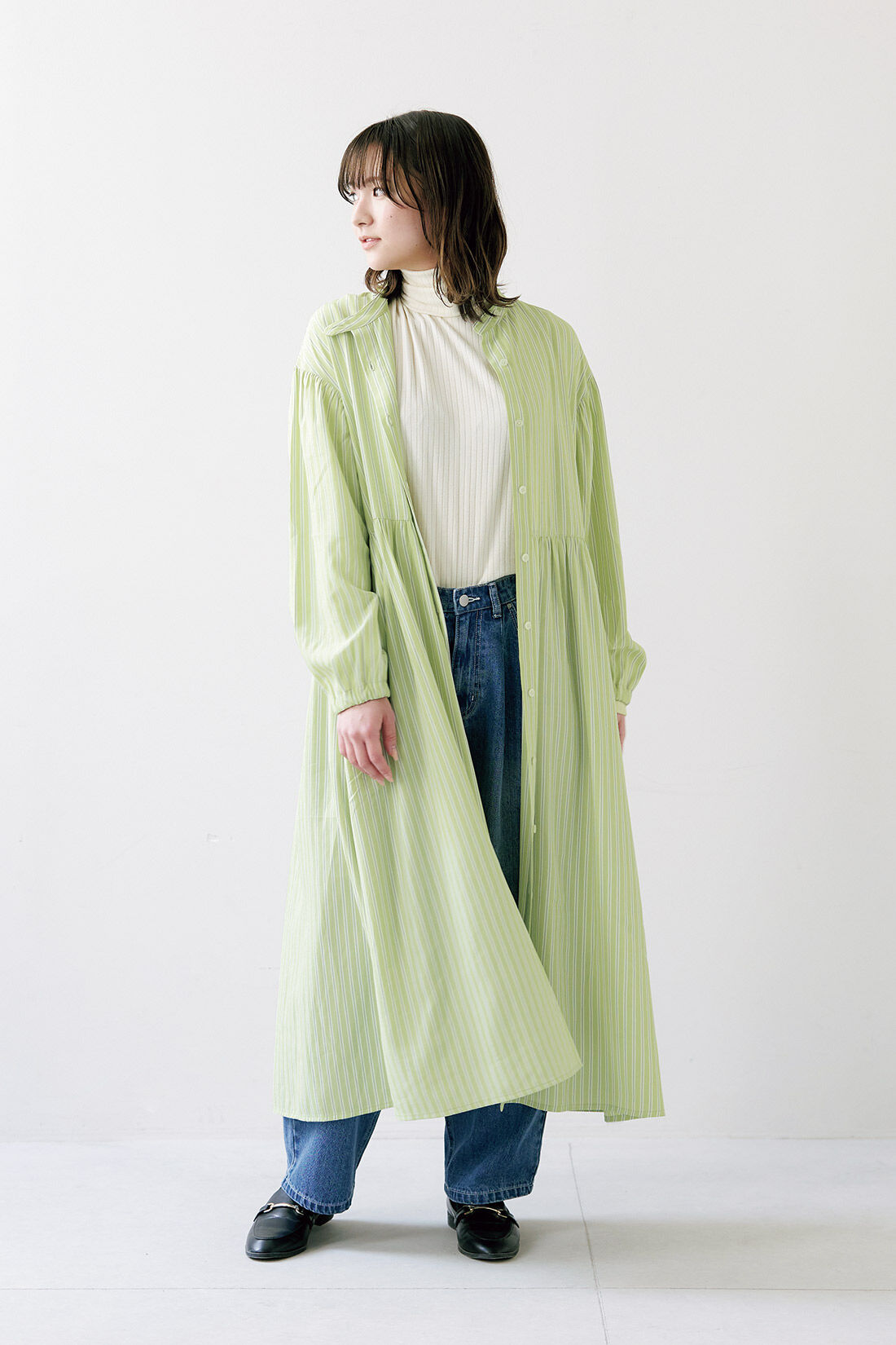 シロップ．|ストライプシャツワンピース〈ライム〉のコーディネート