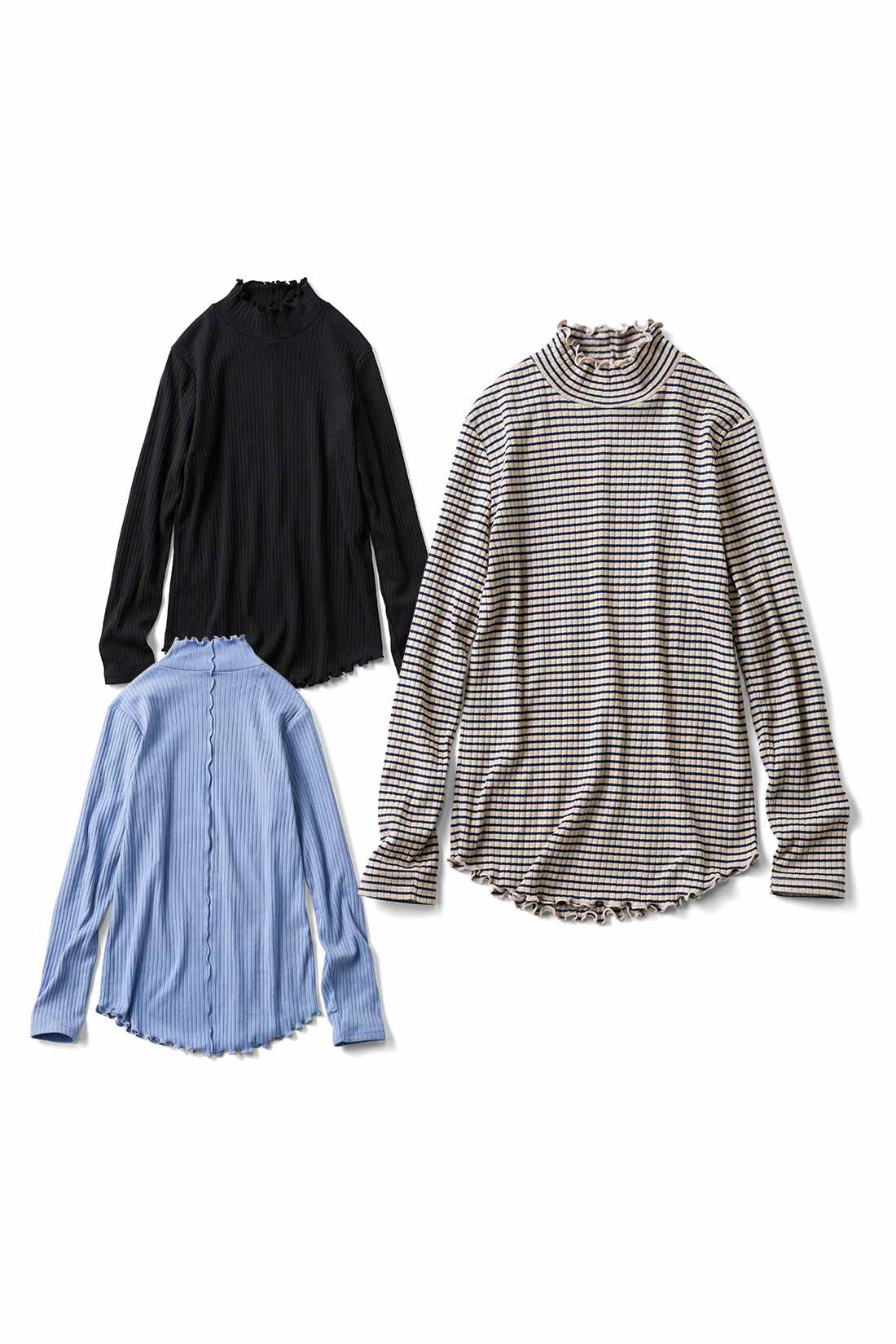 シロップ．|シロップ. コットン100％吸湿発熱機能のリブハイネックトップスの会