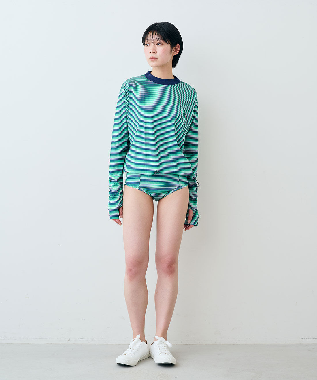 SYRUP. [シロップ．]|【WEB限定】miller ボーダーラッシュガード〈ブルー〉【シロップ．バスケット】|モデル身長:163cm ※お届けのカラーとは異なります。