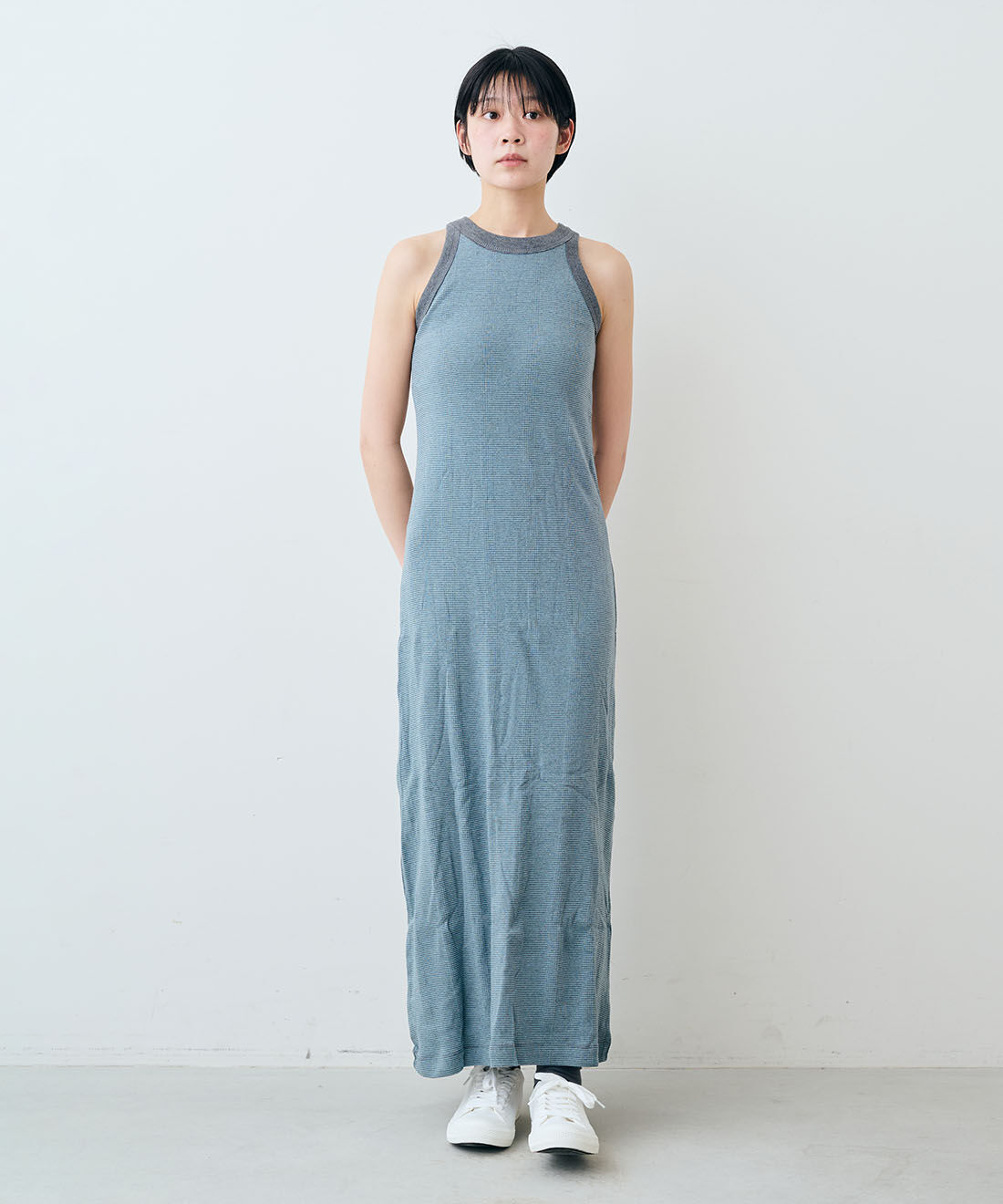 SYRUP. [シロップ．]|【WEB限定】miller リブボーダーカップ付きワンピース〈ブルー×グレー〉【シロップ．バスケット】|モデル身長:163cm